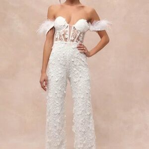 Lulu's White Lace Off-Shoulder Jumpsuit